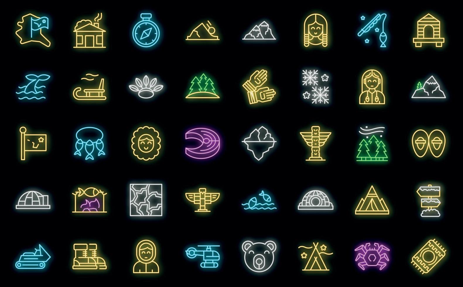 Alaska icons set outline vector. Eskimo igloo vector neon