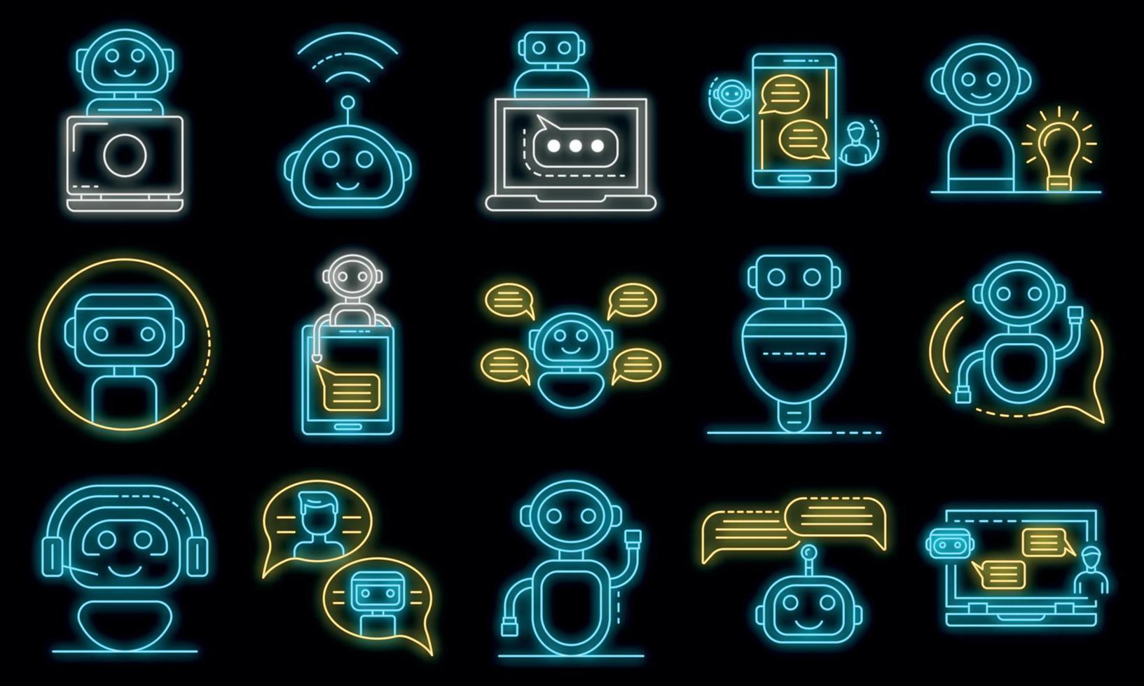 Chatbot icons set vector neon