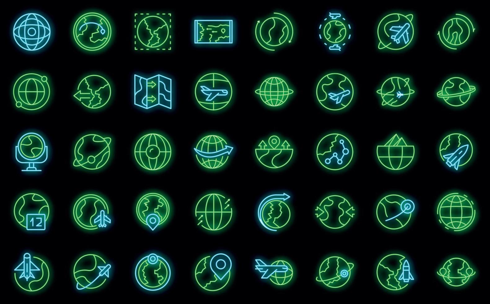 Around the world icons set outline vector. Globe world vector neon