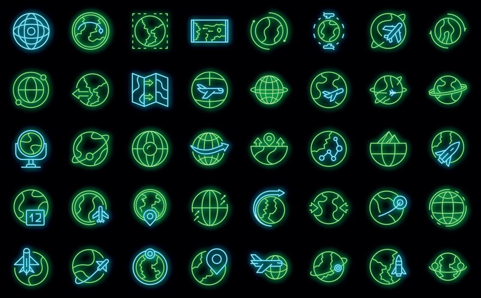 Around the world icons set outline vector. Globe world vector neon