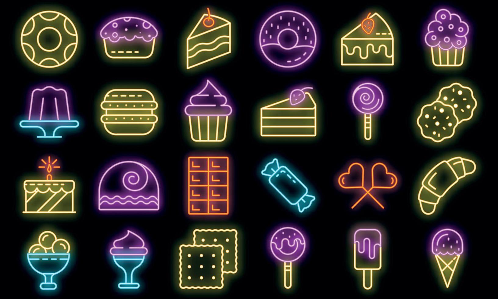 Confectionery icons set vector neon