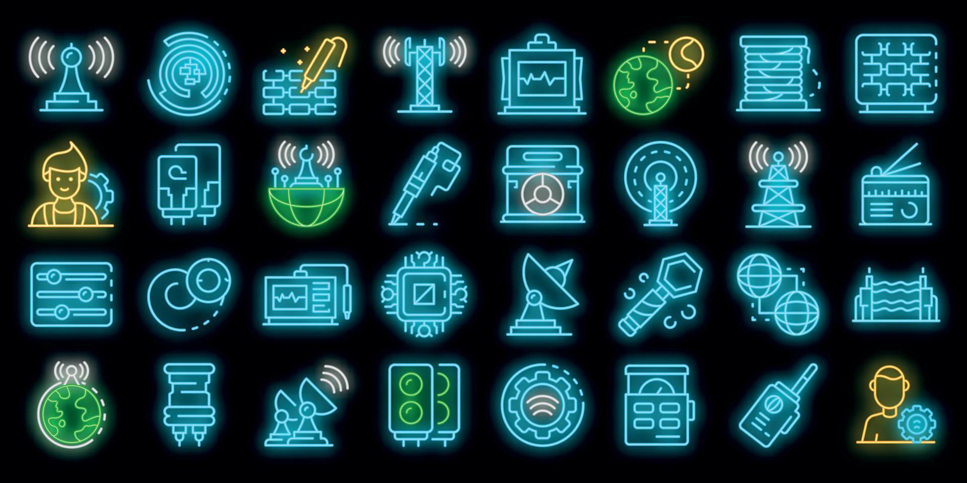 Radio engineer icons set vector neon