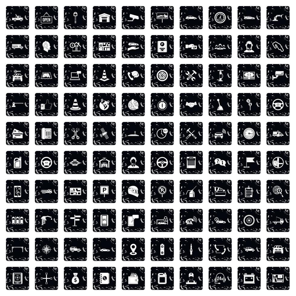100 auto service center icons set, grunge style vector
