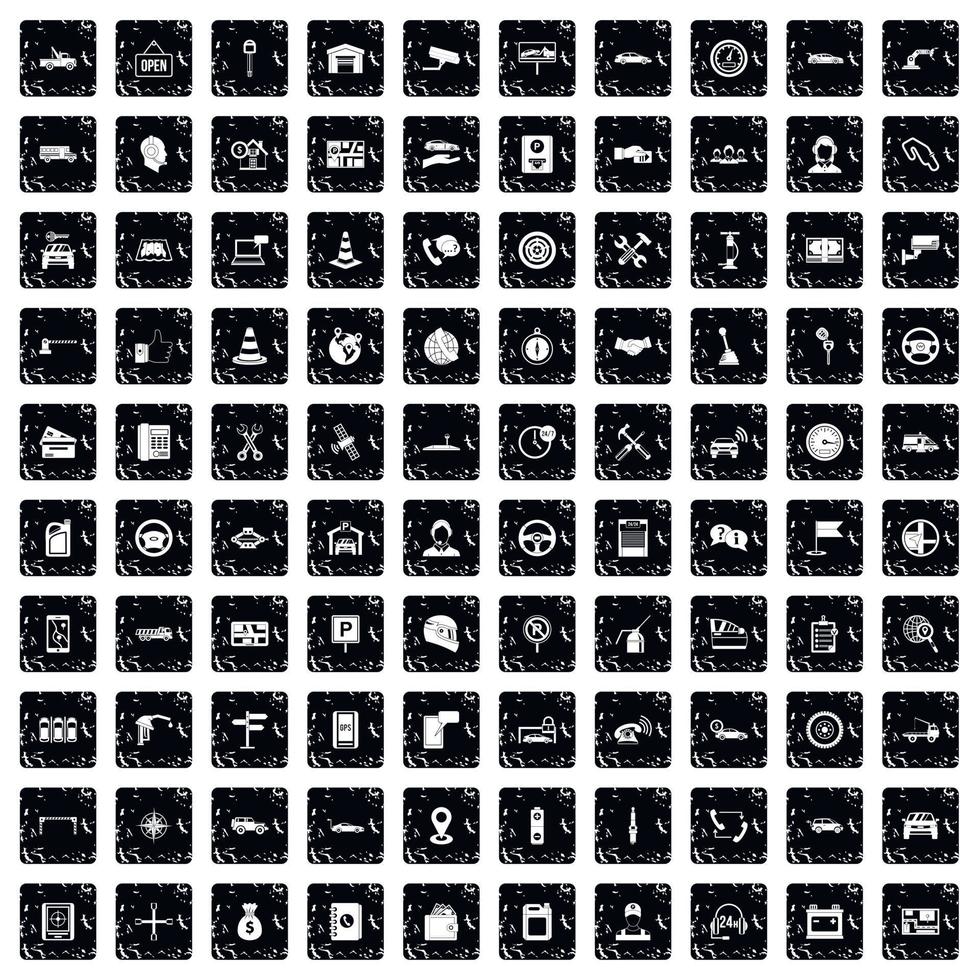 100 iconos de centro de servicio automático, estilo grunge vector