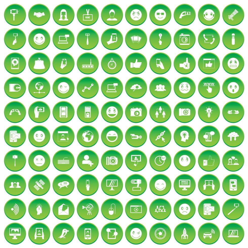 100 social media icons set green circle vector