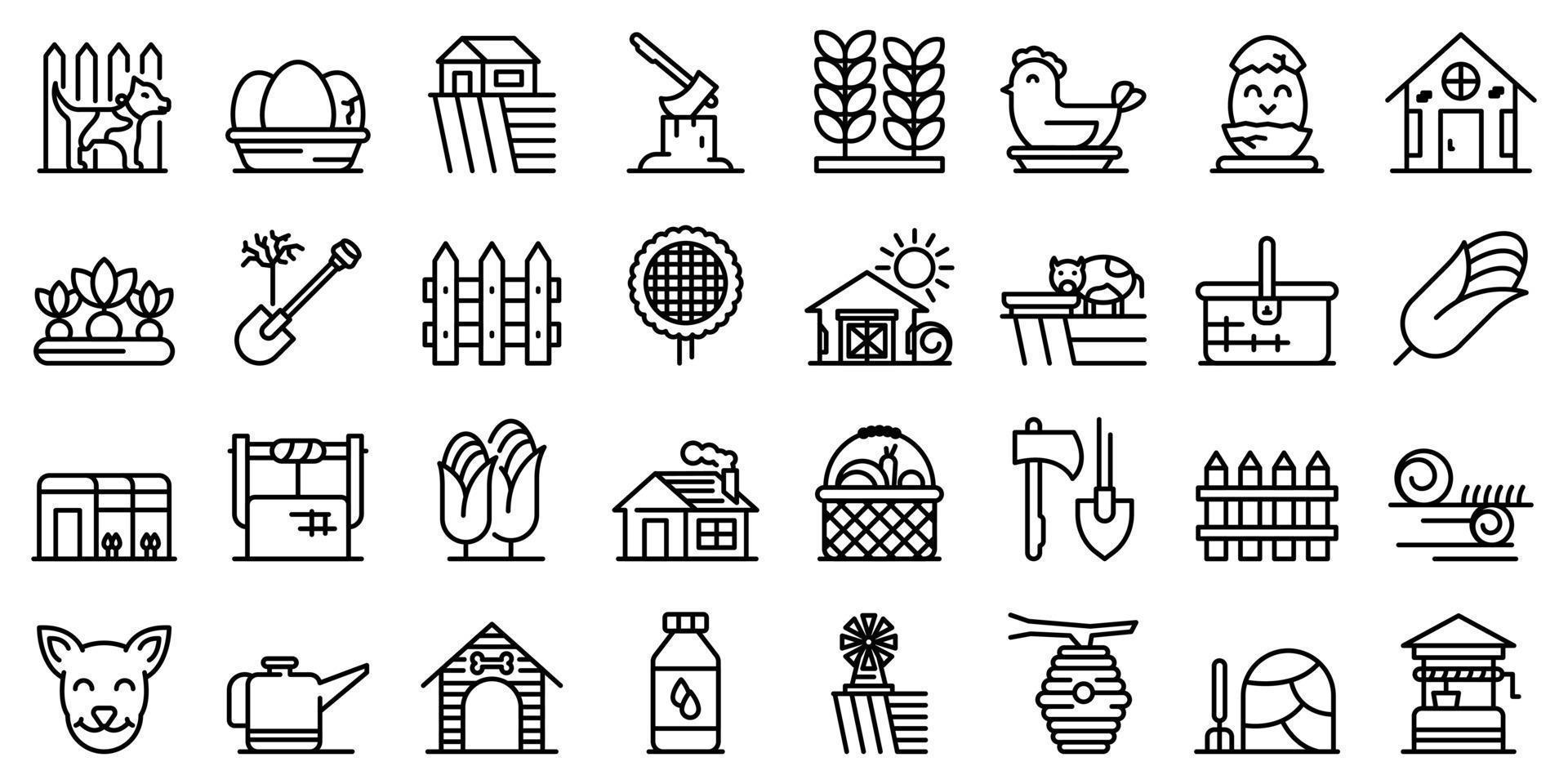 Village icons set, outline style vector