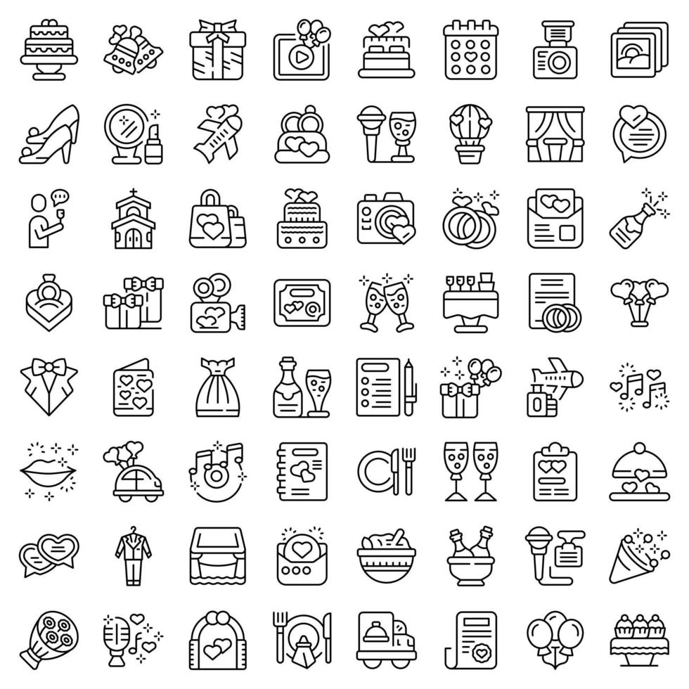 Wedding service icons set outline vector. Party catering vector