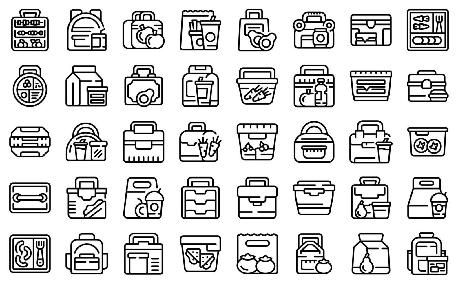 Kids lunch box icons set outline vector. Kid snack vector