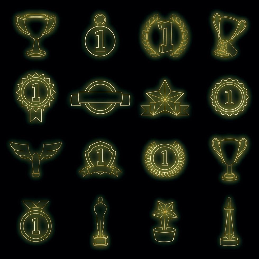 Trophy award icons set vector neon