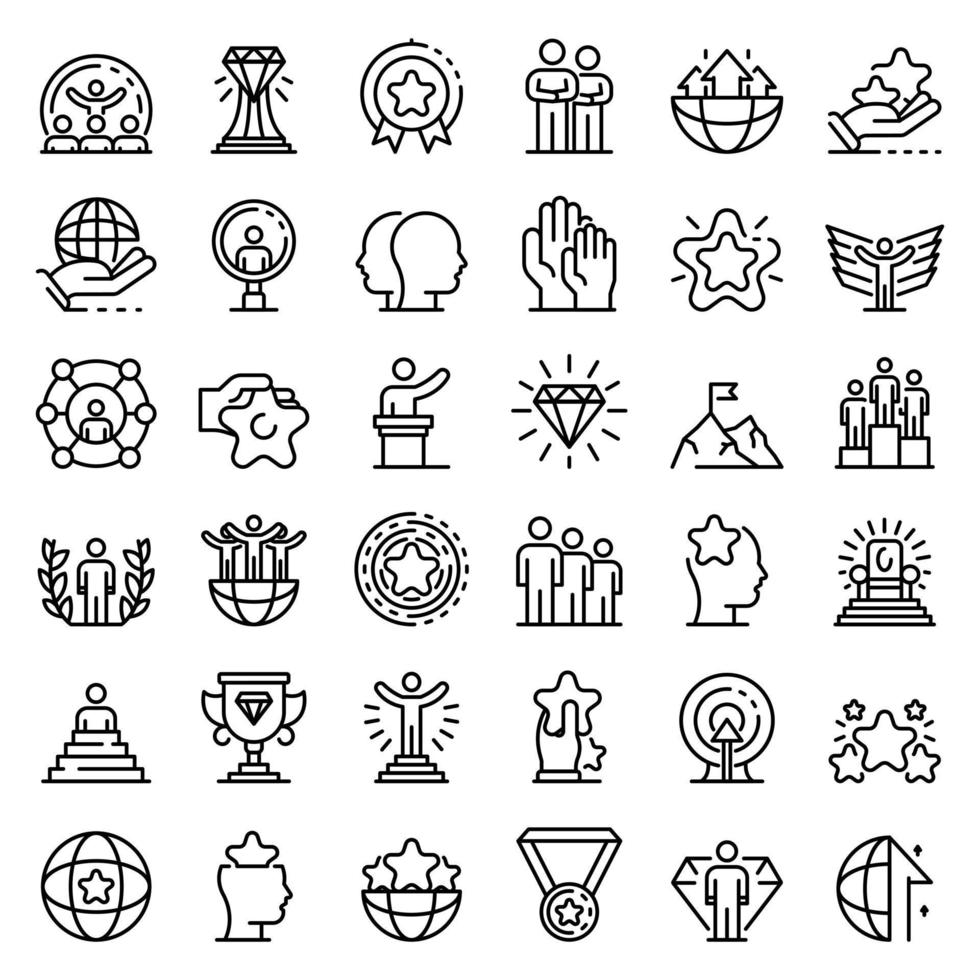 Excellence icons set, outline style vector