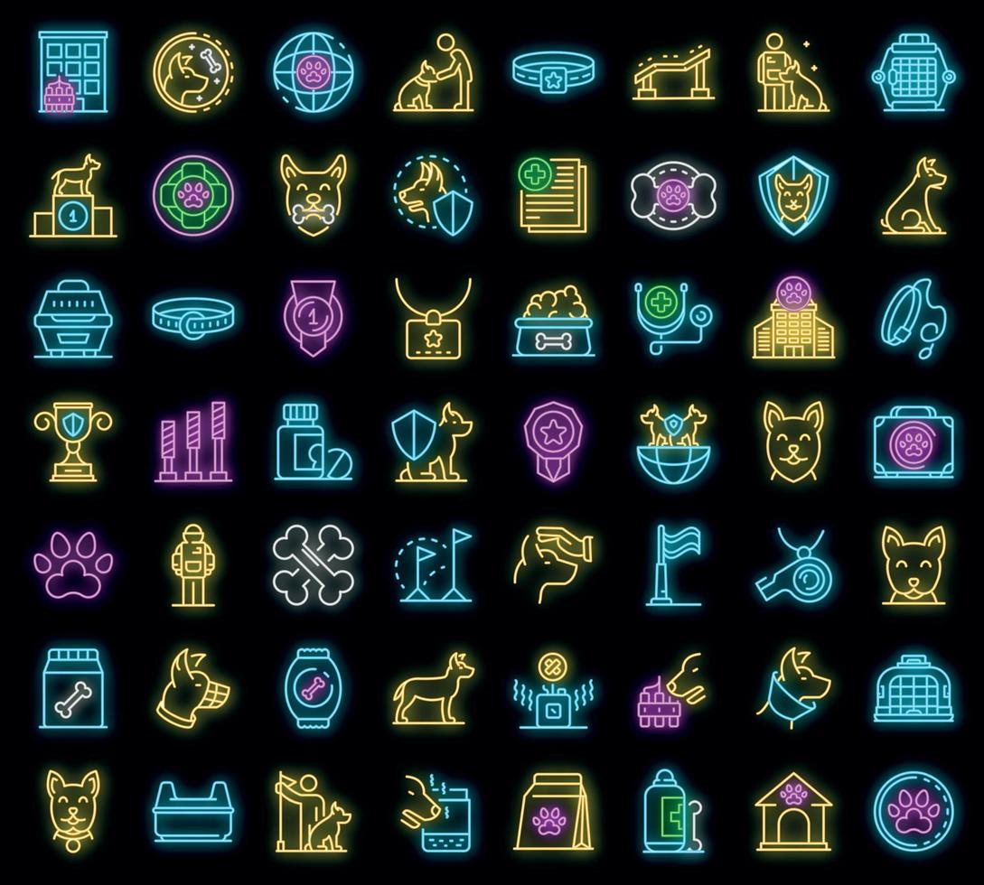 Dog handler icons set vector neon