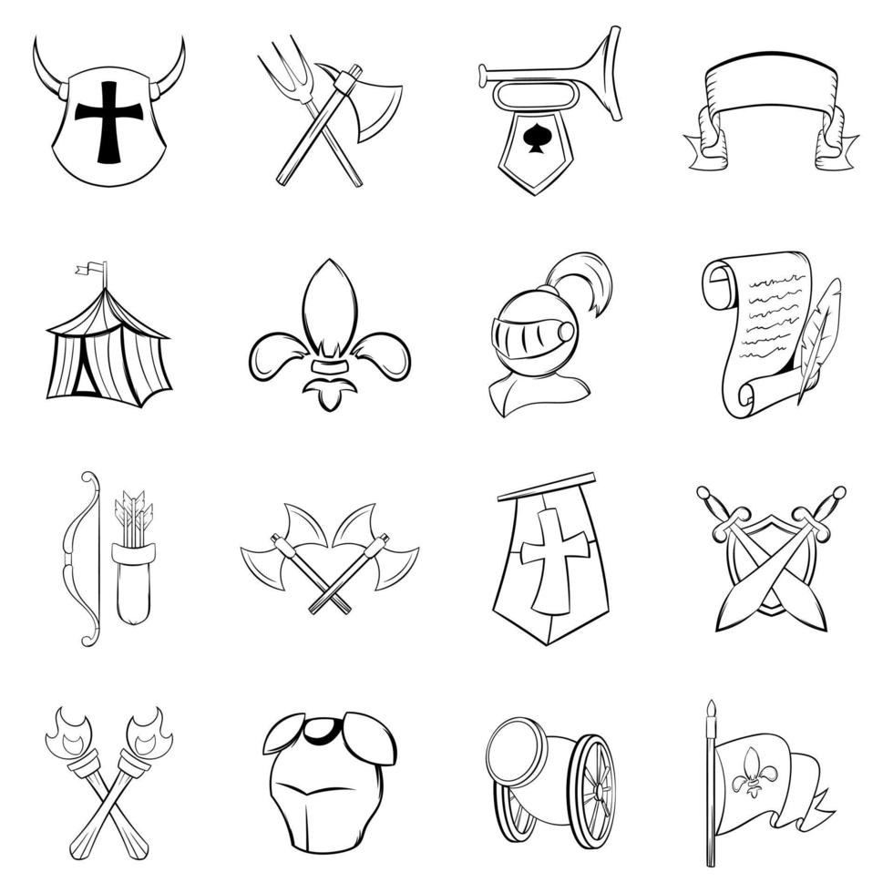 The middle ages icons set vector outline