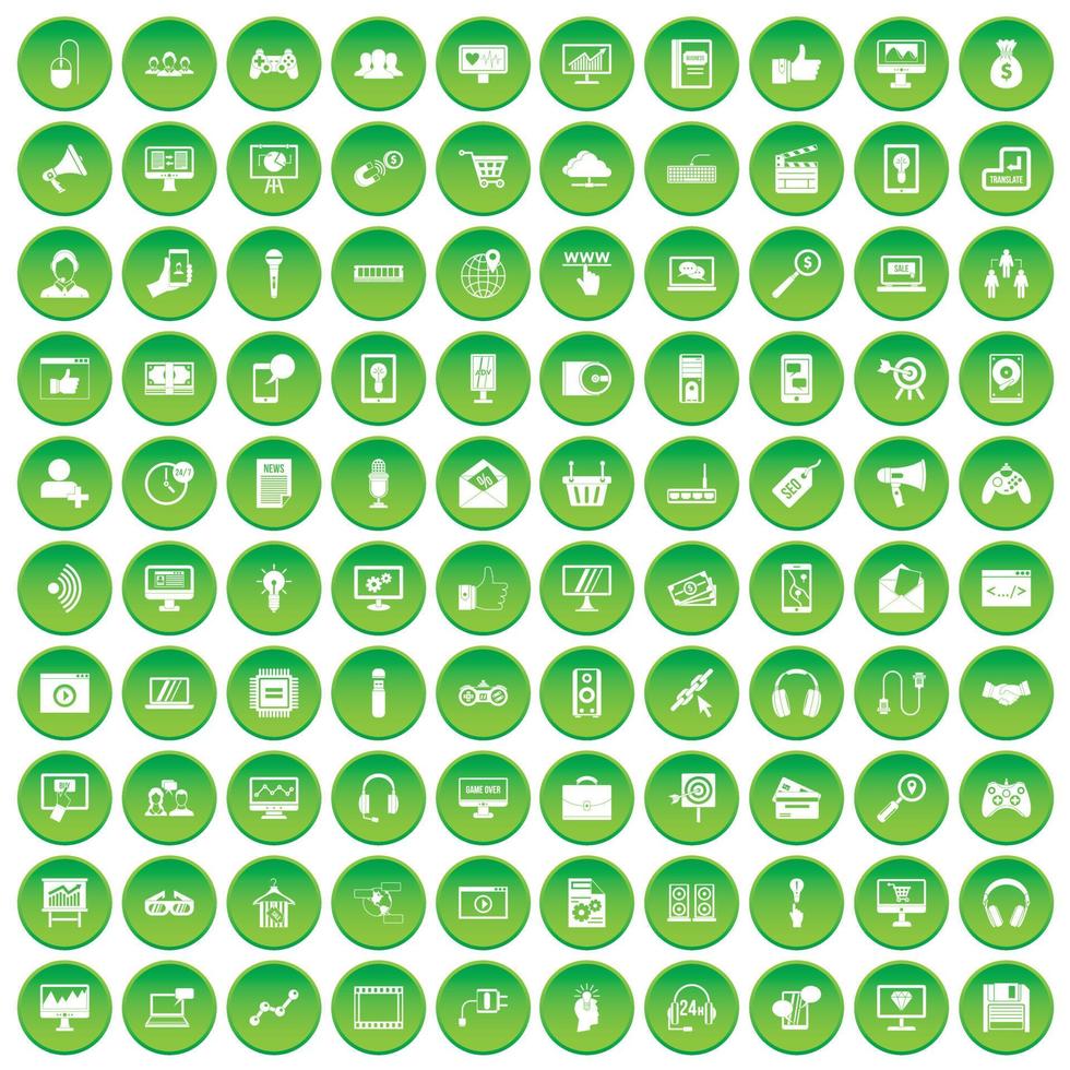 100 web development icons set green circle vector