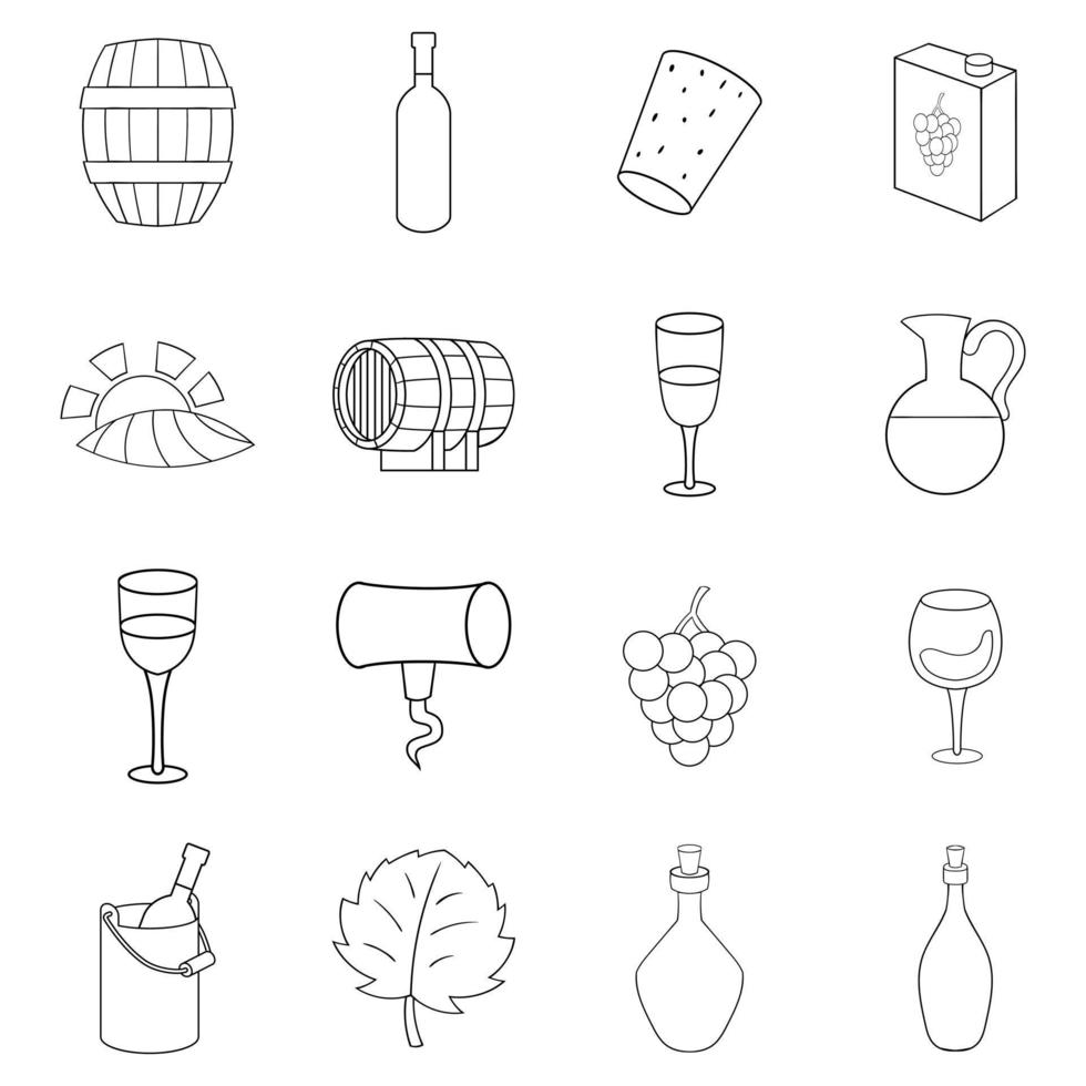 contorno del conjunto de iconos de la yarda del vino vector