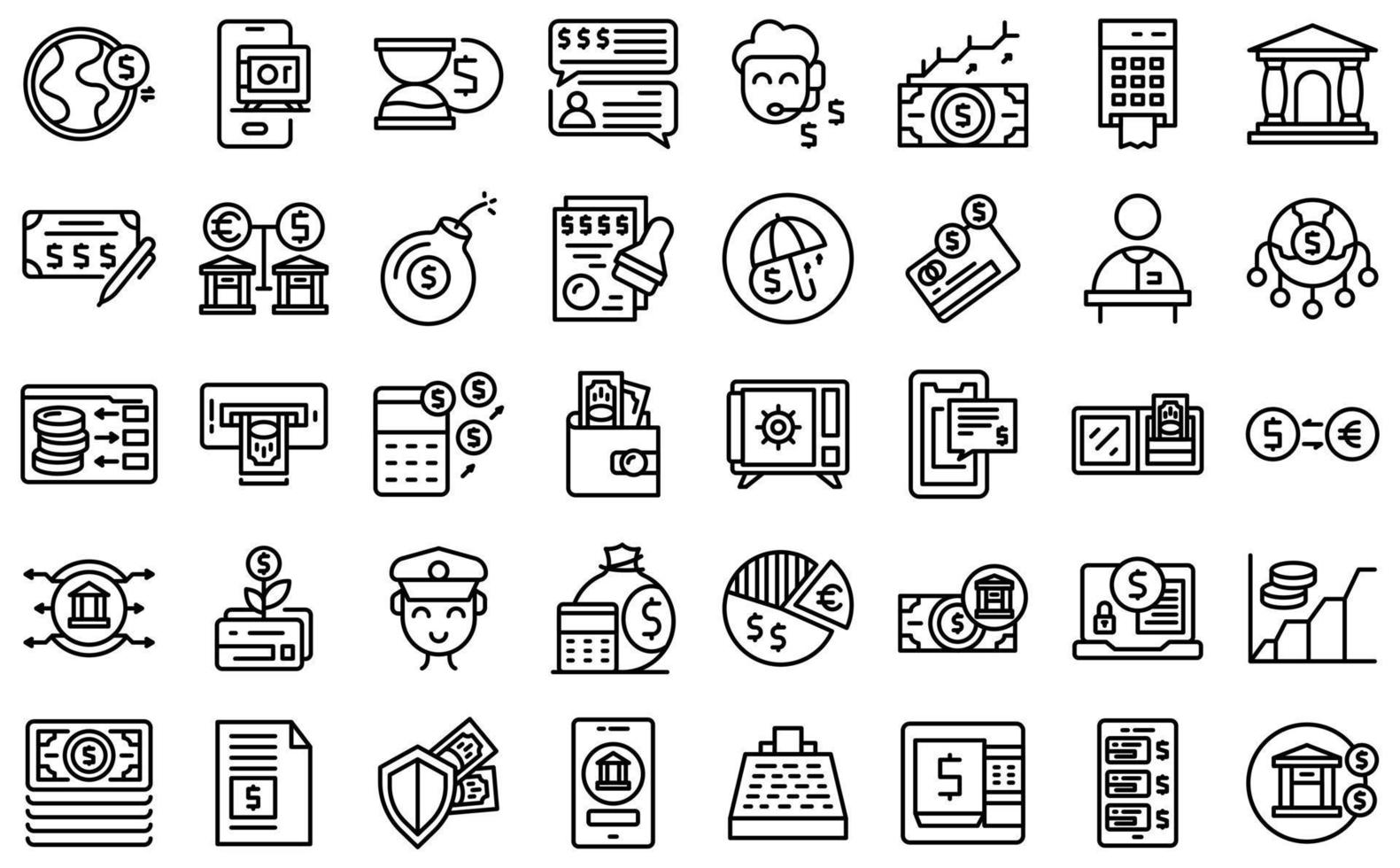 Banking transactions icons set outline vector. Financial bank vector