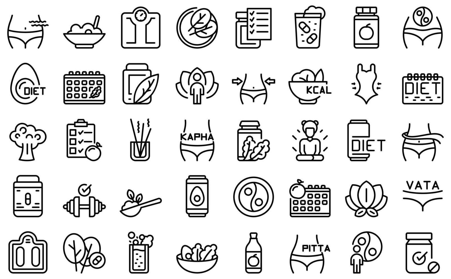 Ayurvedic diet icons set outline vector. Food eating vector