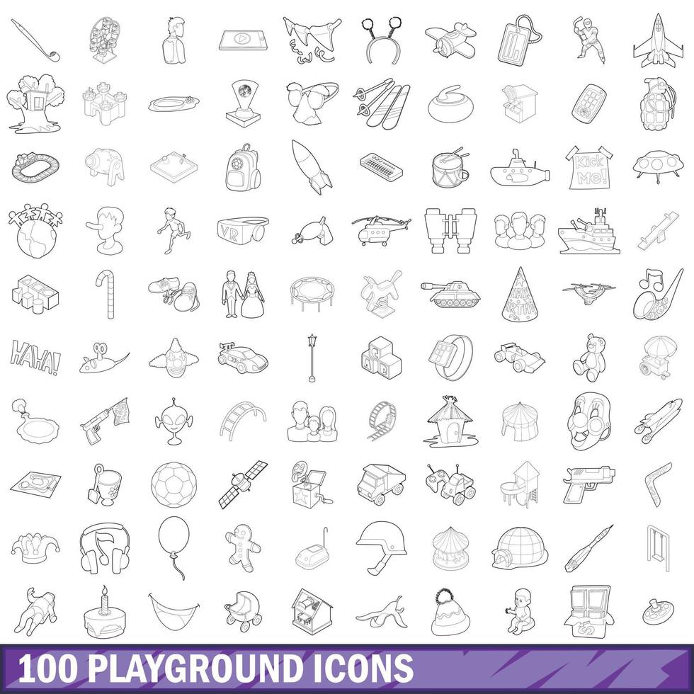 100 playground icons set, outline style vector