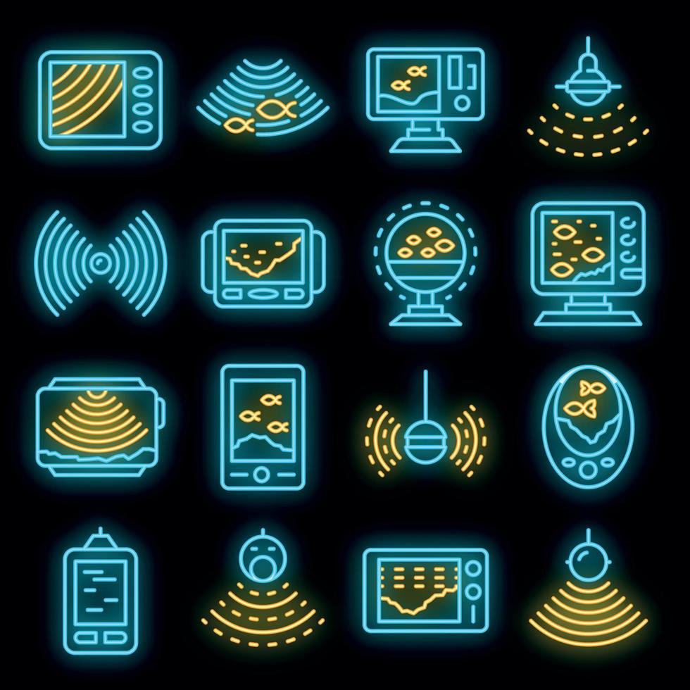 Echo sounder icons set vector neon