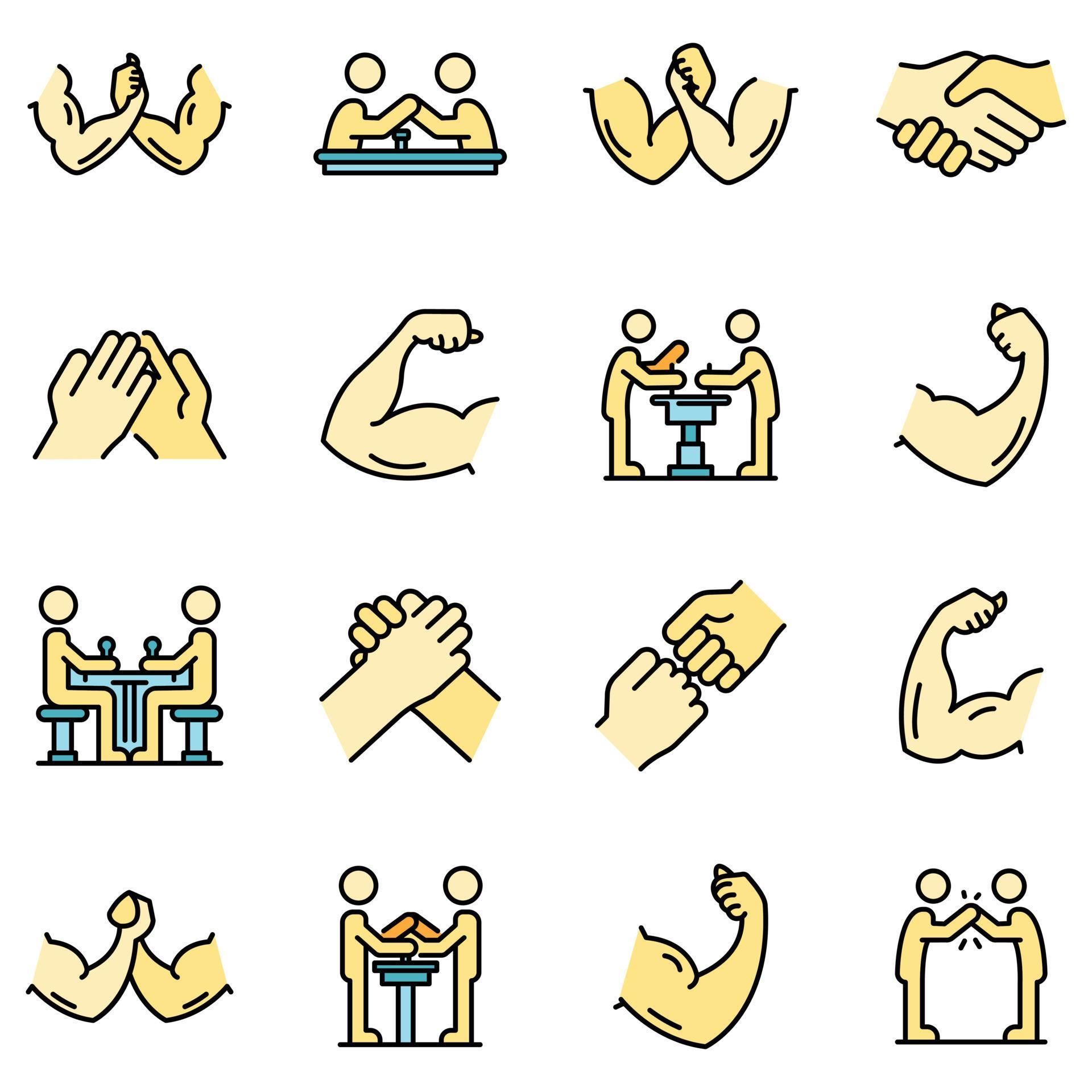 Arm wrestling icons set vector flat 8549825 Vector Art at Vecteezy