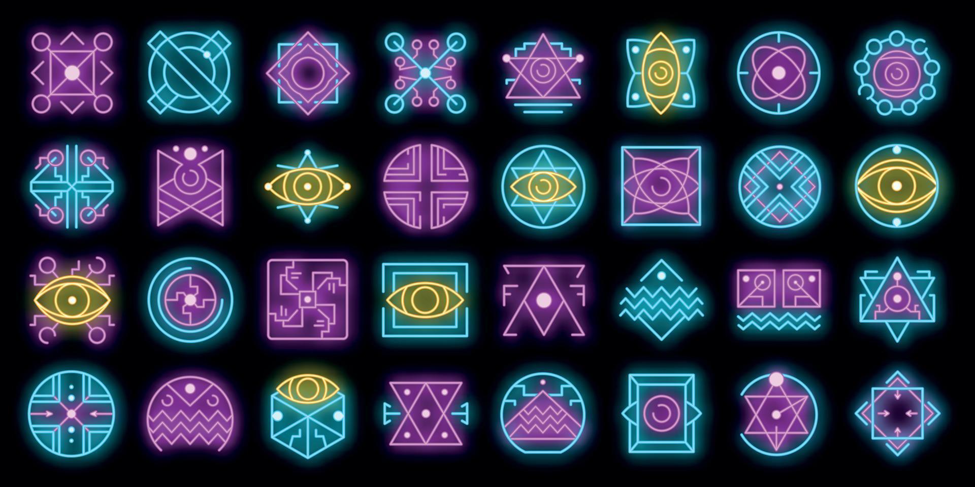 Alchemy icons set vector neon