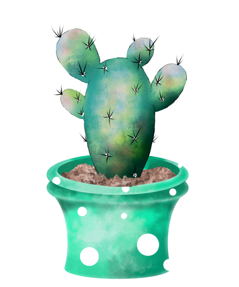 Watercolor Cactus in Pot png