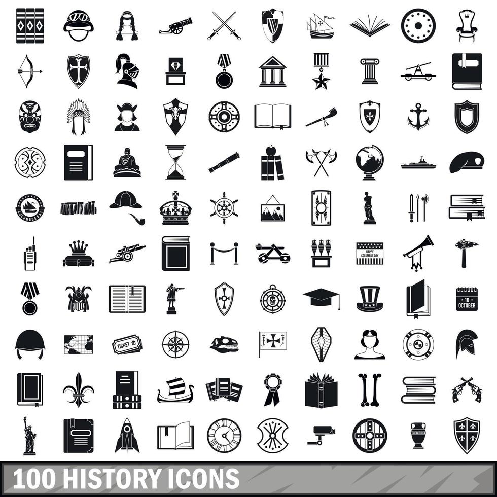 100 iconos de historia establecidos, estilo simple vector