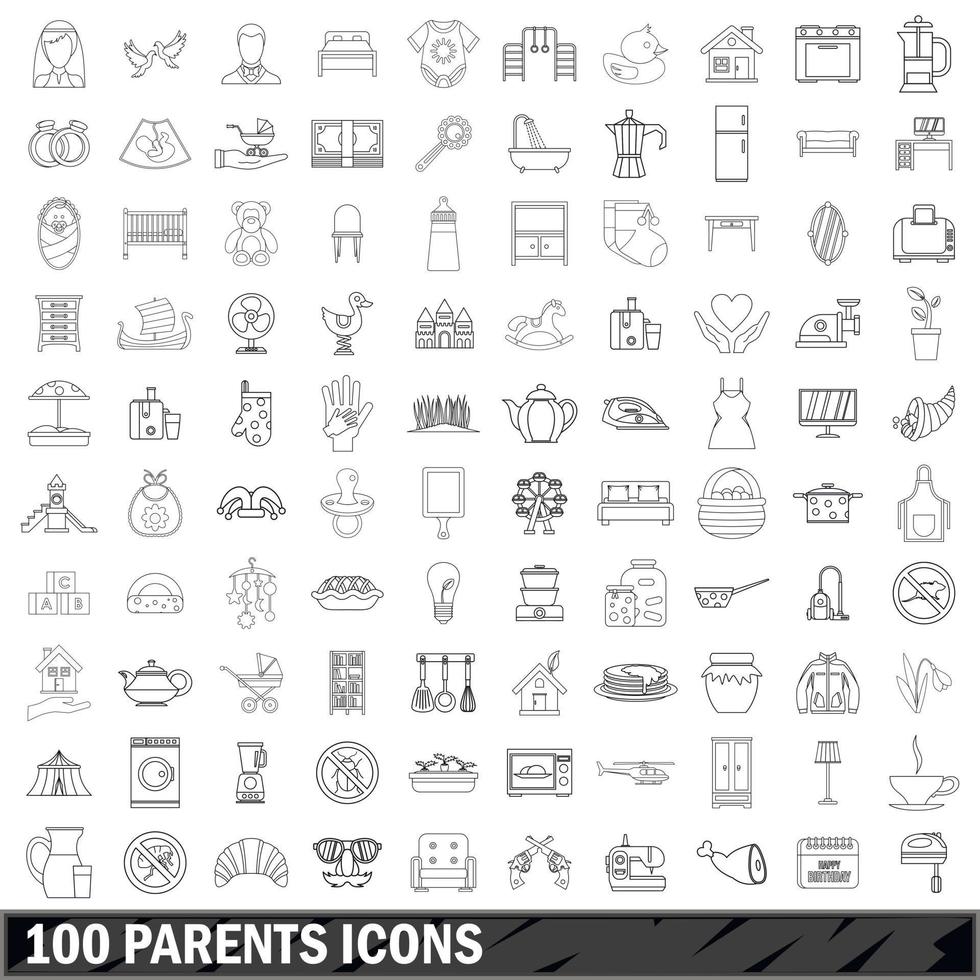 100 padres conjunto de iconos, estilo de contorno vector