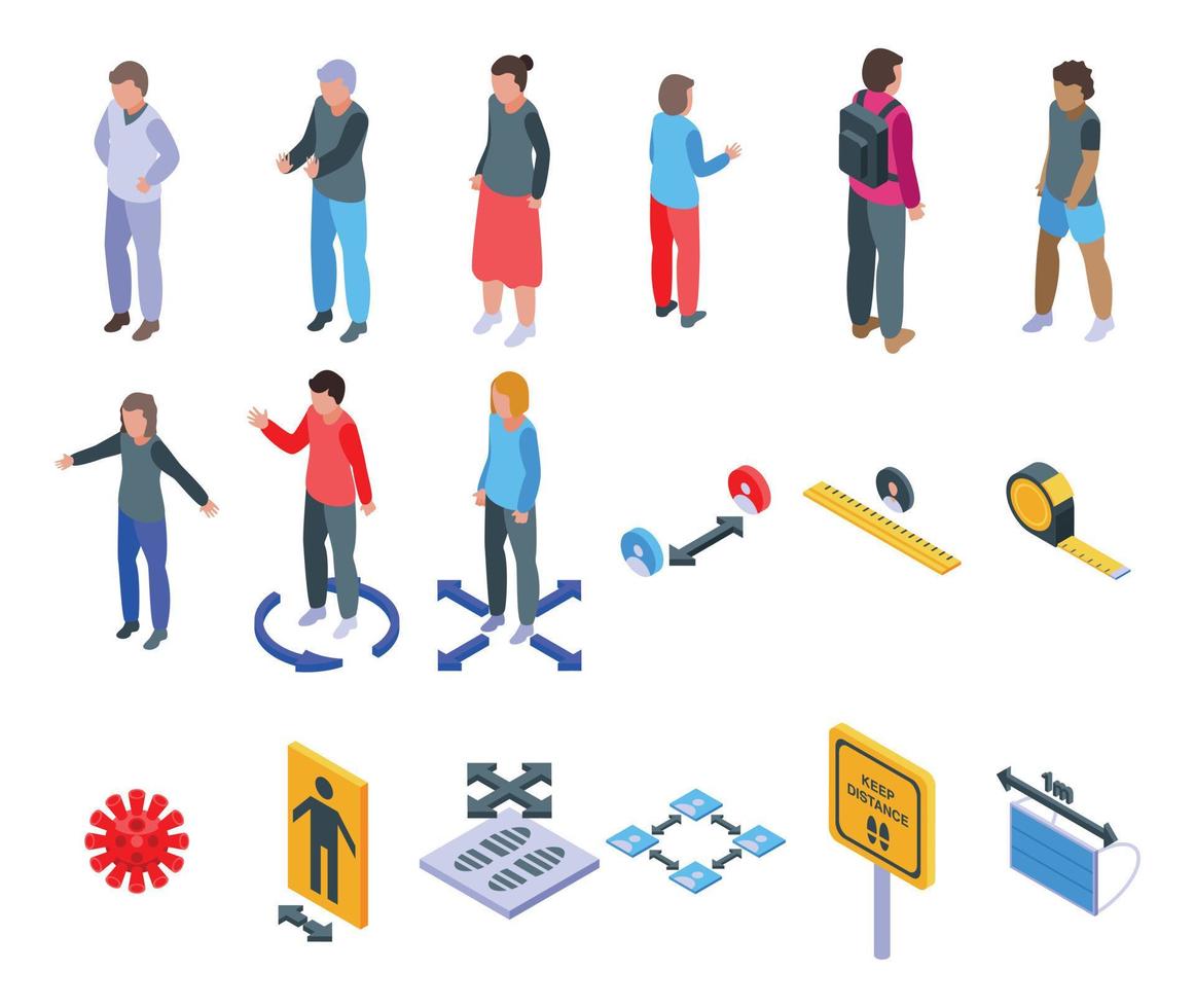 Keep distance icons set, isometric style vector