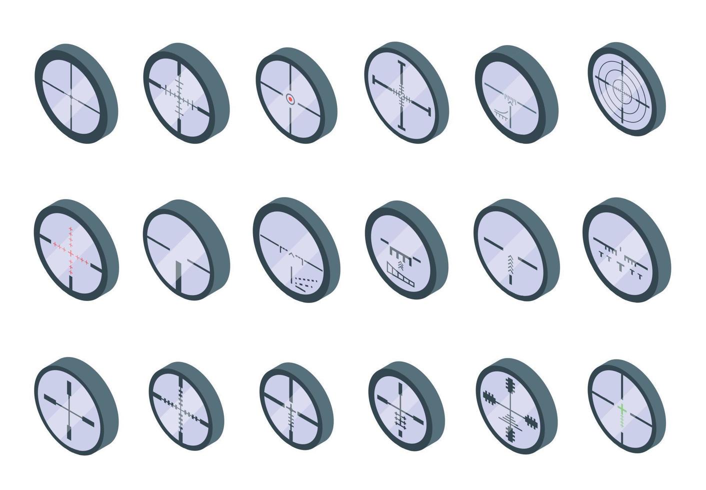 conjunto de iconos de mira telescópica, estilo isométrico vector