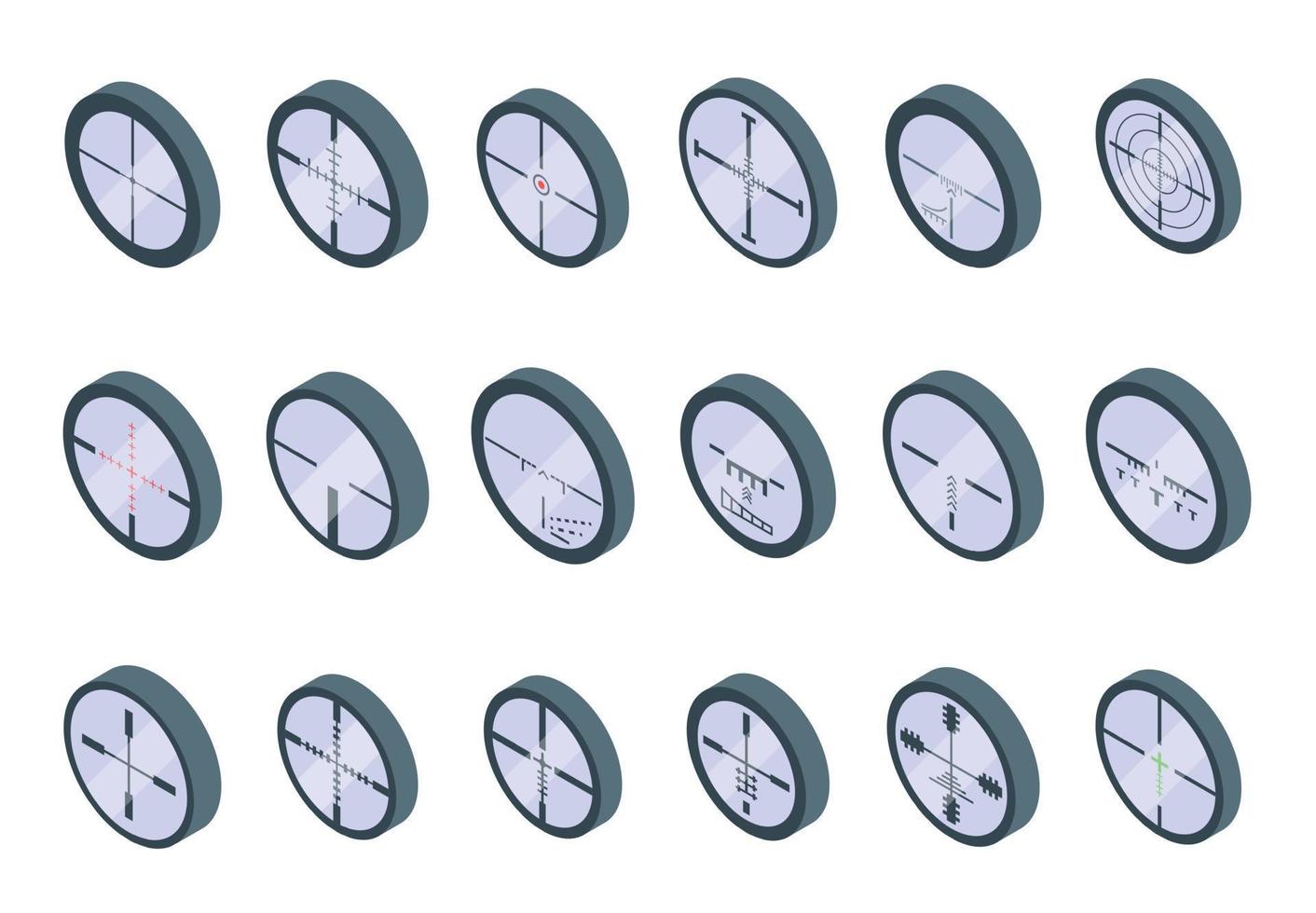Telescopic sight icons set, isometric style vector