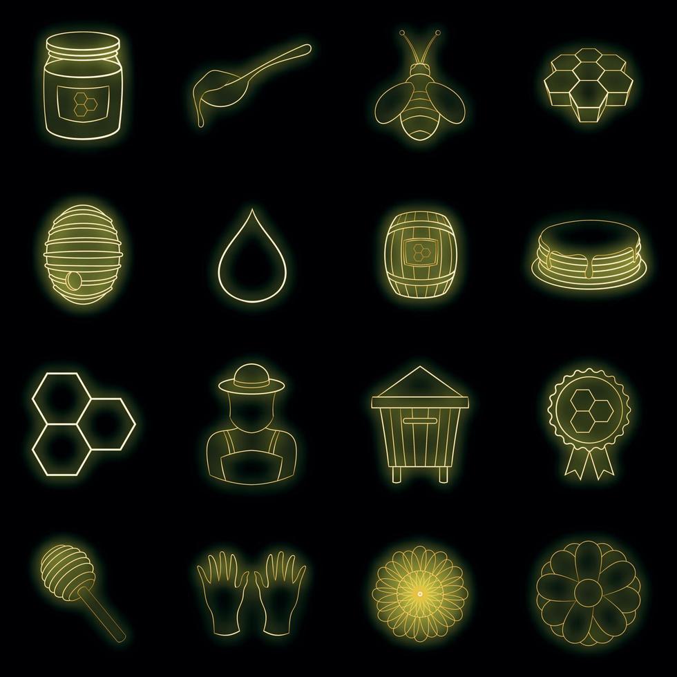 Apiary icons set vector neon