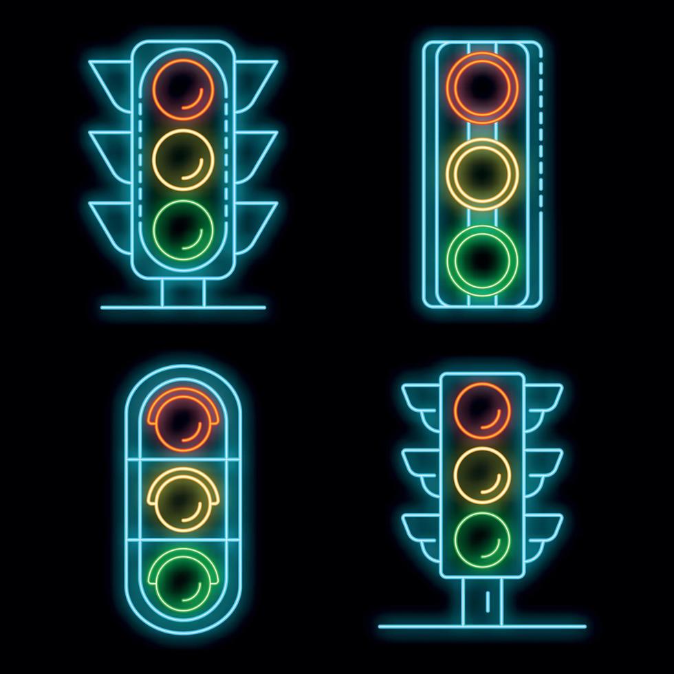 Traffic lights icons set vector neon