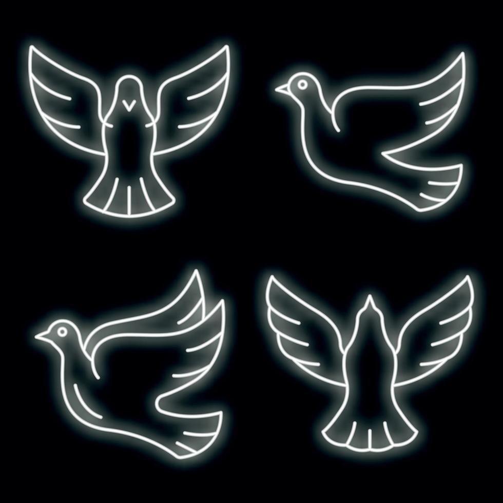 Dove icons set vector neon