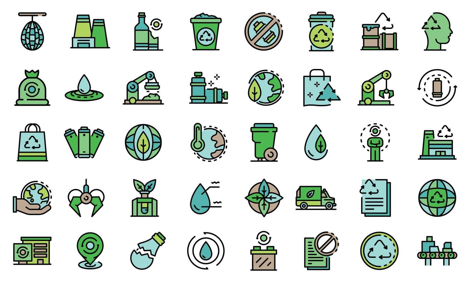 iconos de fábrica de reciclaje establecer vector de color de línea