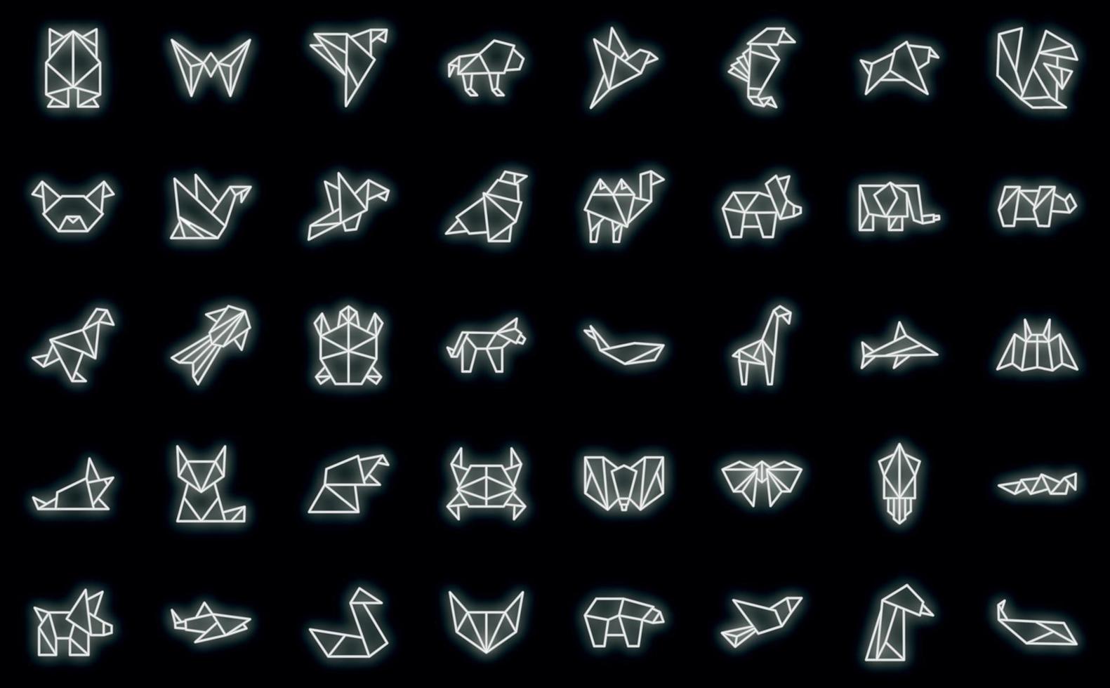 los iconos de animales de origami establecen el vector de contorno. papel pescado vector neón