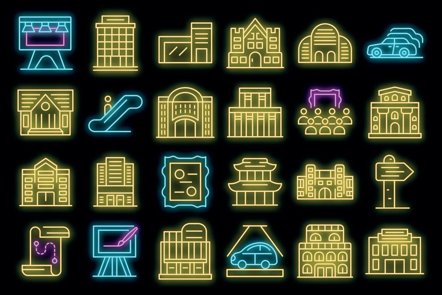 conjunto de iconos del centro de exposiciones neón vectorial vector