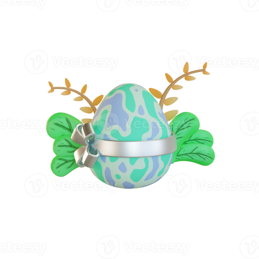 Easter 3d illustration, eggs and plants png