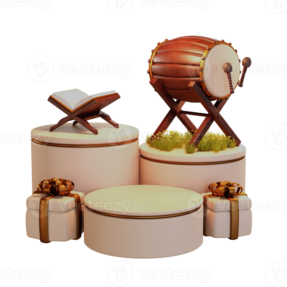 Islamic Ramadan Podium with Bedug, drum 3d Illustration png