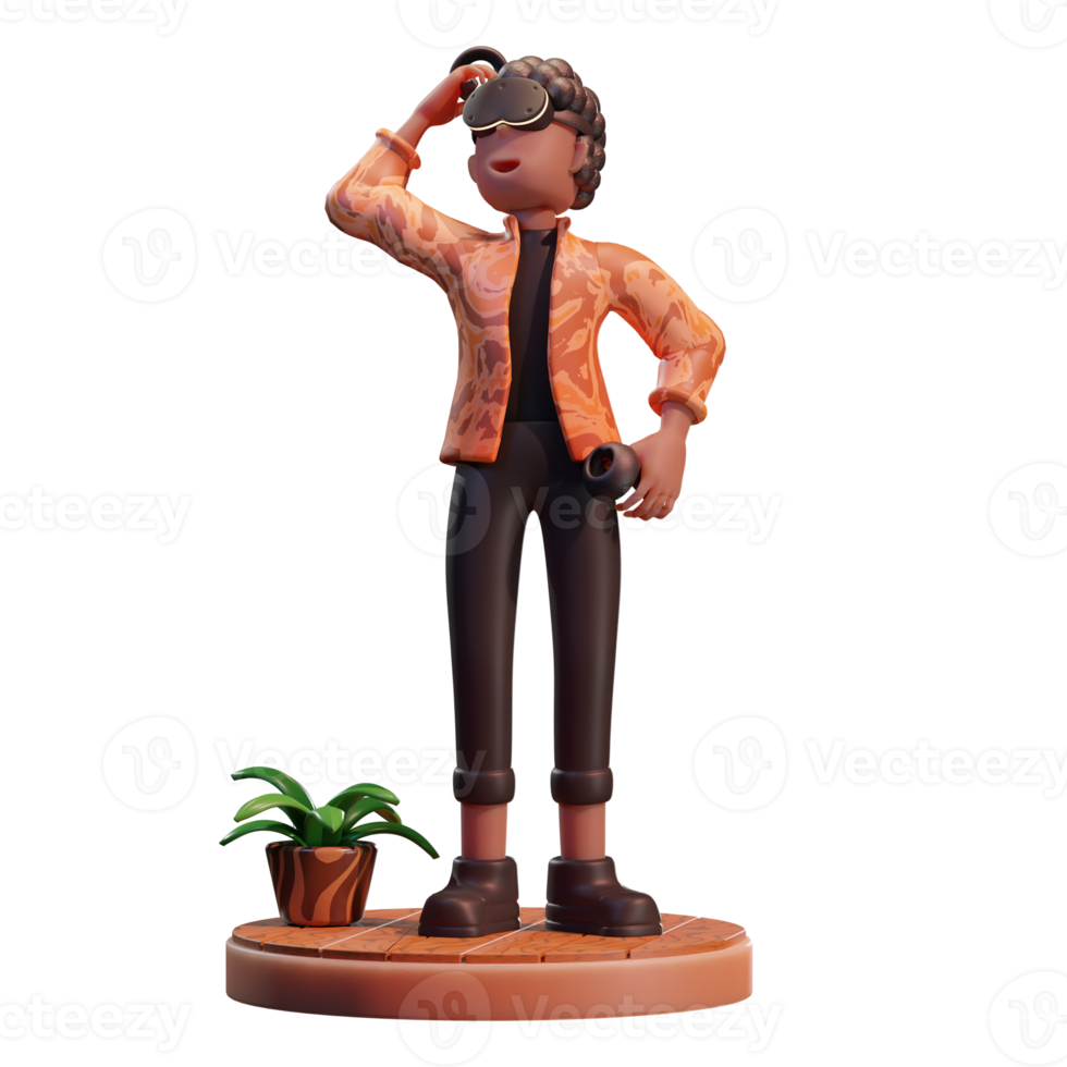Character Boy with Virtual Reality device, Metaverse 3d Illustration png