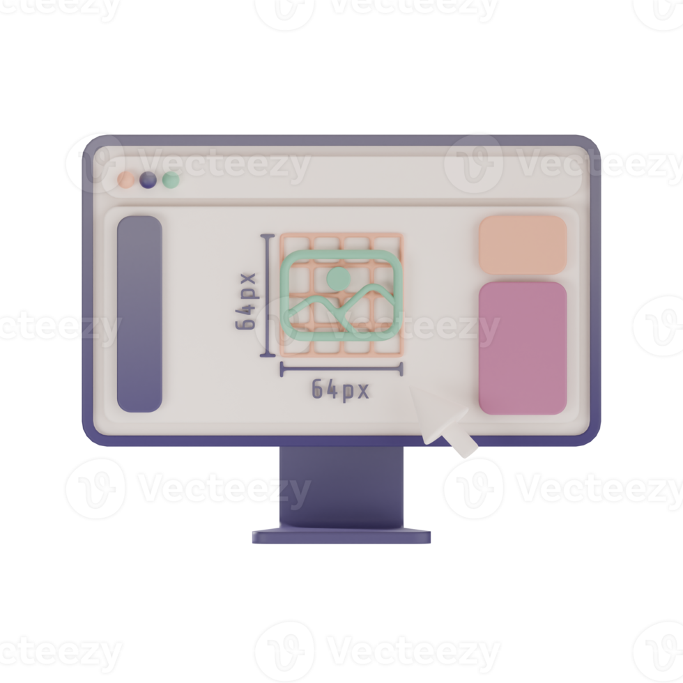 Icon design with computer 3d illustration png