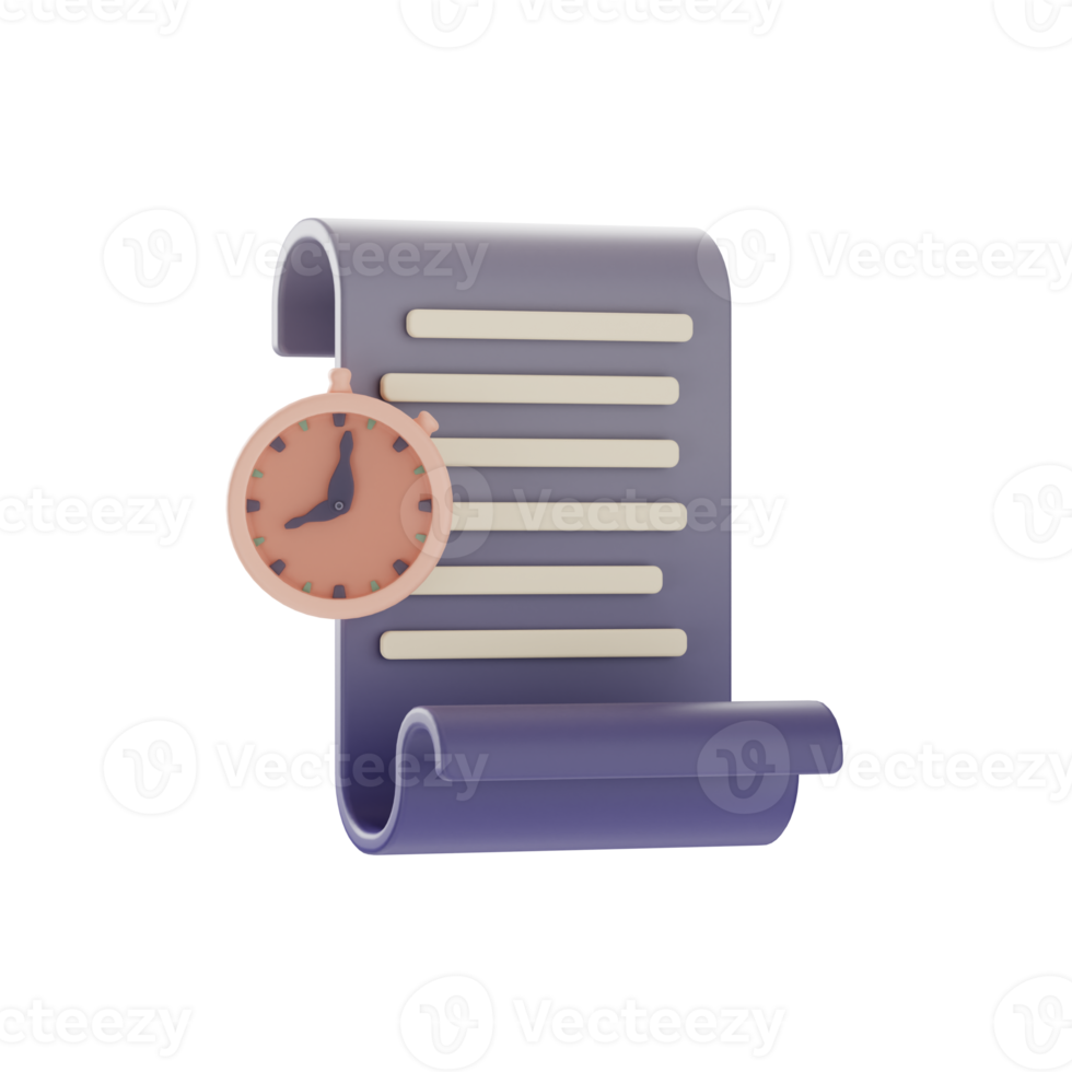 Timing, with clock and paper, 3d illustration png