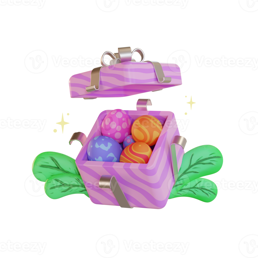 Easter 3d illustration, Gift Box with eggs png