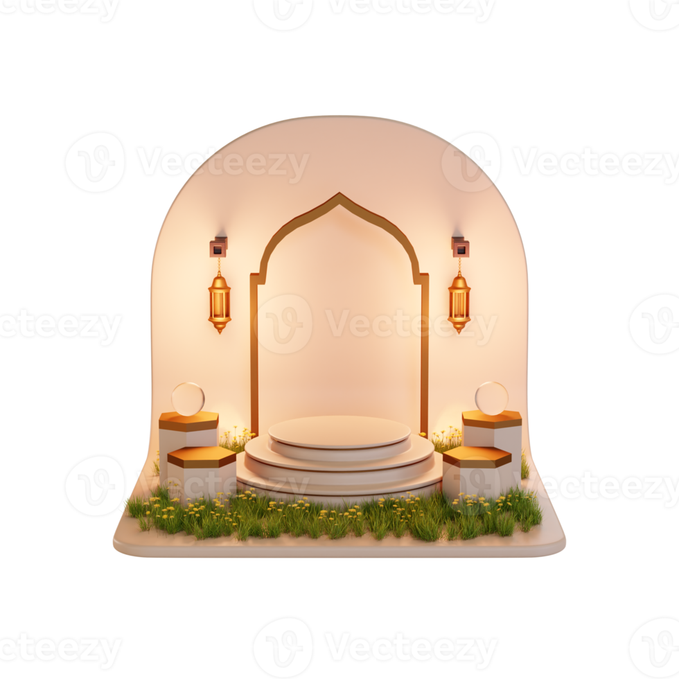 illustration 3d du podium du ramadan islamique png