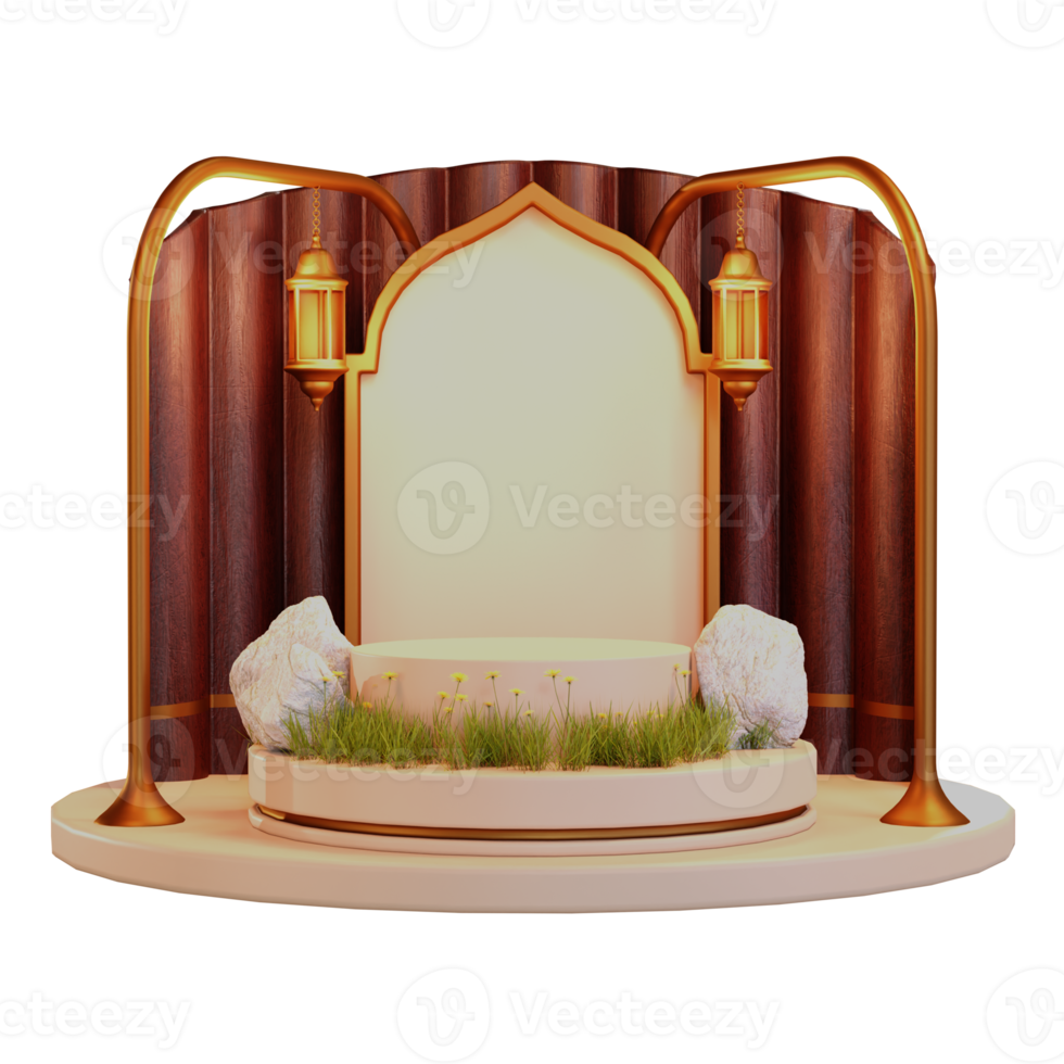 islamisches ramadan-podium mit 3d-laternenillustration png