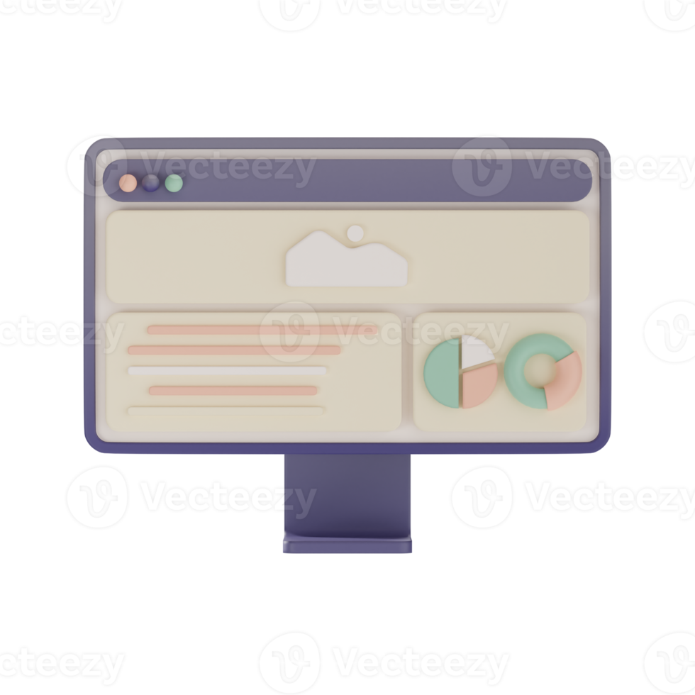 icono de diseño web con monitor de escritorio ilustración 3d png