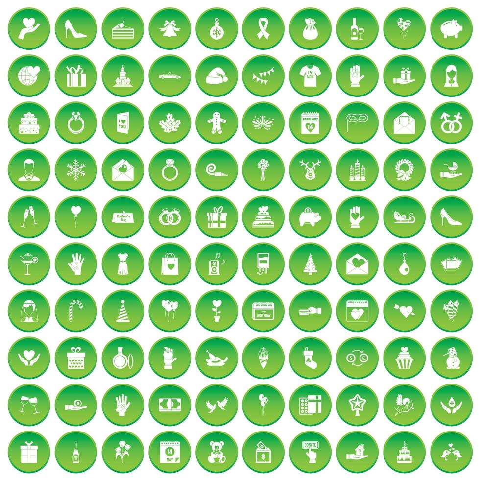 100 gift icons set green circle vector