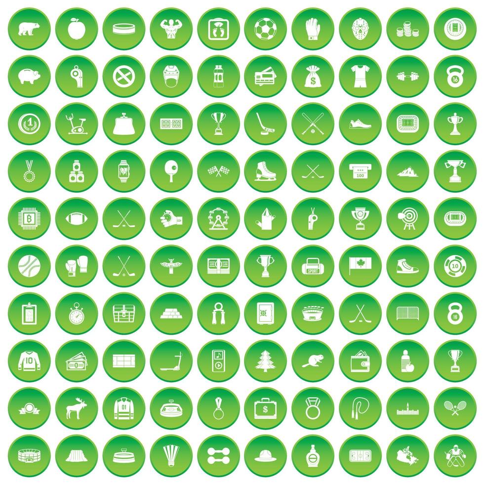 100 iconos de hockey establecer círculo verde vector