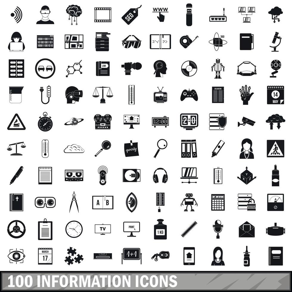 100 information icons set, simple style vector