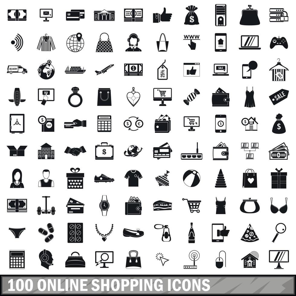 100 online shopping icons set, simple style vector