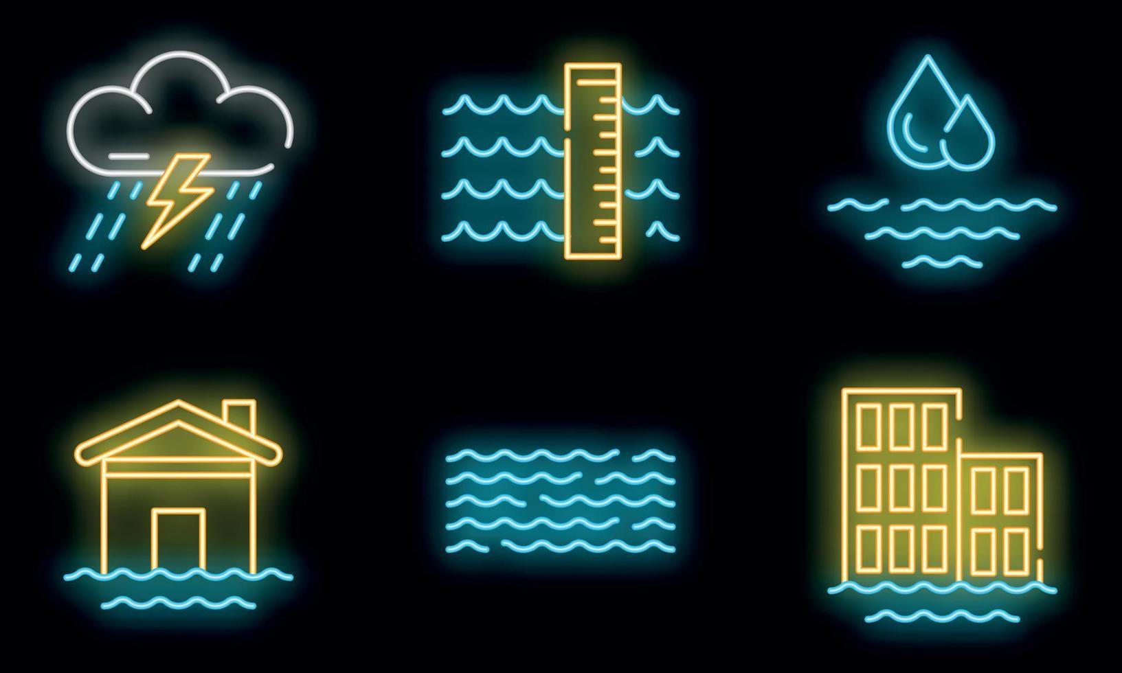 Flood icons set vector neon